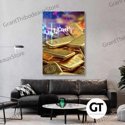 gold wall art, business canvas art, gold wall decor, finance wall decor, roll up canvas, stretched canvas art, framed wa
