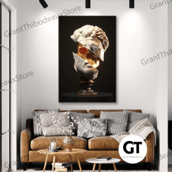 gold wall art, man canvas art, sculpture wall decor, modern wall art decor, roll up canvas, stretched canvas art, framed