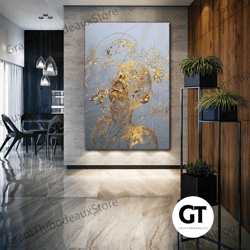 gold wall decor, woman wall art, abstract canvas art, modern wall art, roll up canvas, stretched canvas art, framed wall