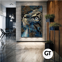 golden furry cat wall art, modern canvas art, animal wall art decor, roll up canvas, stretched canvas art, framed wall a