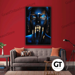 golden lipstick painted eyes closed female model gold makeup roll up canvas, stretched canvas art, framed wall art paint