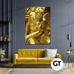 greek mythology wall art, warrior canvas art, gold statue wall decor, roll up canvas, stretched canvas art, framed wall