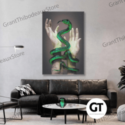 green snake wall art, snake canvas art, animal wall art decor, roll up canvas, stretched canvas art, framed wall art pai