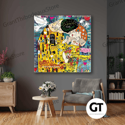 gustav klimt canvas art, banksy style wall decor, grafitti wall art decor, roll up canvas, stretched canvas art, framed