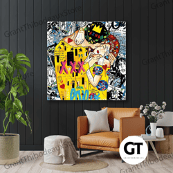 gustav klimt canvas art, kiss painting, banksy wall art decor, roll up canvas, stretched canvas art, framed wall art pai