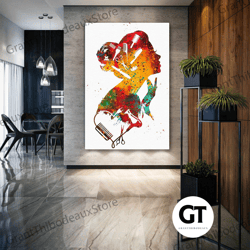 hairdresser wall art, scissors comb brush canvas art, colorful wall decor, roll up canvas, stretched canvas art, framed