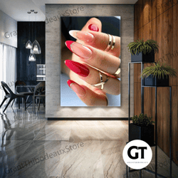 hand model red ballerina nail polish nail artist nail artist roll up canvas, stretched canvas art, framed wall art paint