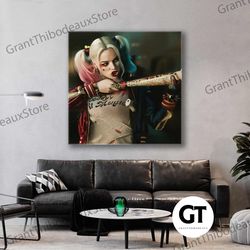 harley quiynn wall art, movie poster, movie wall art, roll up canvas, stretched canvas art, framed wall art painting