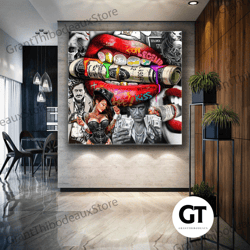 hold money fathers around red lip roll up canvas, stretched canvas art, framed wall art painting