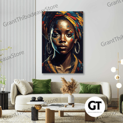 hoop earring model with ethnic hair accessory roll up canvas, stretched canvas art, framed wall art painting