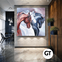 horse canvas art, horse herd wall decor, housewarming gift, roll up canvas, stretched canvas art, framed wall art painti