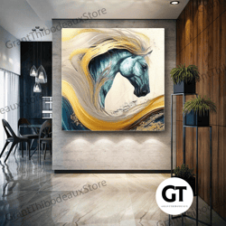 horse canvas art, horse wall art, gold detailed wall art, roll up canvas, stretched canvas art, framed wall art painting