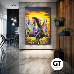 horse wall art, colorful canvas art, animal wall decor, nature wall art, roll up canvas, stretched canvas art, framed wa