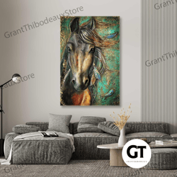 horse wall art, living room canvas art, animal wall decor, roll up canvas, stretched canvas art, framed wall art paintin