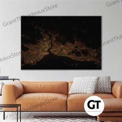 istanbul photo from the sky map night roll up canvas, stretched canvas art, framed wall art painting