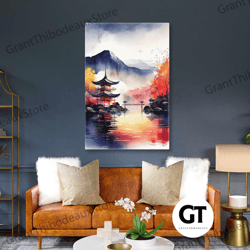 japanese wall art, lake canvas wall art, nature wall art decor, roll up canvas, stretched canvas art, framed wall art pa