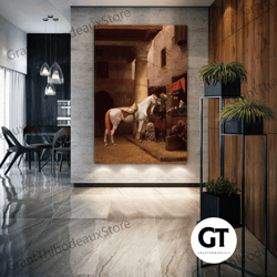 jean leon wall art, white horse canvas art, ottoman wall decor, roll up canvas, stretched canvas art, framed wall art pa