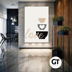 kitchen wall art, love food, plate, cafe, restaurant wall decor, roll up canvas, stretched canvas art, framed wall art p