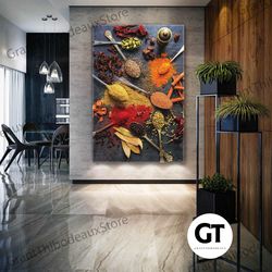 kitchen wall art, restaurant wall decor, spices canvas wall art, roll up canvas, stretched canvas art, framed wall art p