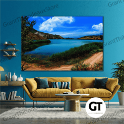 lake view green nature vacation roll up canvas, stretched canvas art, framed wall art painting