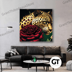 leopard wall art, red rose wall art, lion canvas art, roll up canvas, stretched canvas art, framed wall art painting
