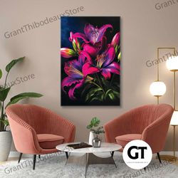 lily wall art, flower canvas art, elegant wall art decor, roll up canvas, stretched canvas art, framed wall art painting