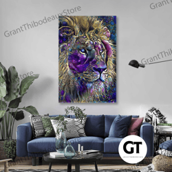 lion wall art, abstract wall art, animal wall decor, roll up canvas, stretched canvas art, framed wall art painting