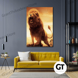 lion wall art, animal canvas art, sunset wall art decor, roll up canvas, stretched canvas art, framed wall art painting