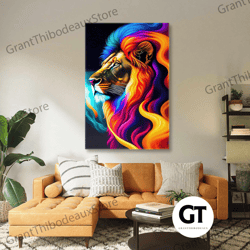 lion wall art, colorful canvas art decor, animal wall art decor, roll up canvas, stretched canvas art, framed wall art p