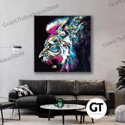 lion wall art, colorful wall art, animak canvas wall art, roll up canvas, stretched canvas art, framed wall art painting
