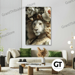 lion wall art, elegant canvas art, animal wall decor, roll up canvas, stretched canvas art, framed wall art painting