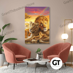 lion wall art, lion family wall decor, family wall decor, roll up canvas, stretched canvas art, framed wall art painting