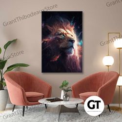 lion wall art, space canvas art, colorful wall decor, galaxy wall art decor, roll up canvas, stretched canvas art, frame