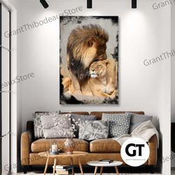 lion wall art, tiger canvas art, romantic wall decor, animal wall art decor, roll up canvas, stretched canvas art, frame