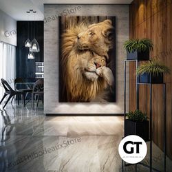 lion wall art, tiger canvas art, romantic wall decor, living room wall decor, roll up canvas, stretched canvas art, fram