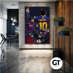 lionel messi wall art, football canvas art, football goat, messi wall decor, roll up canvas, stretched canvas art, frame