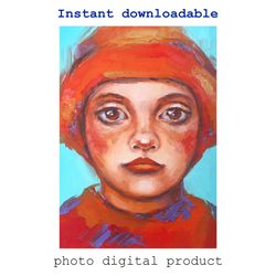 Digital portrait Christmas art drawing oil Art Best xmas gift Family painting, portrait of a boy in red for download