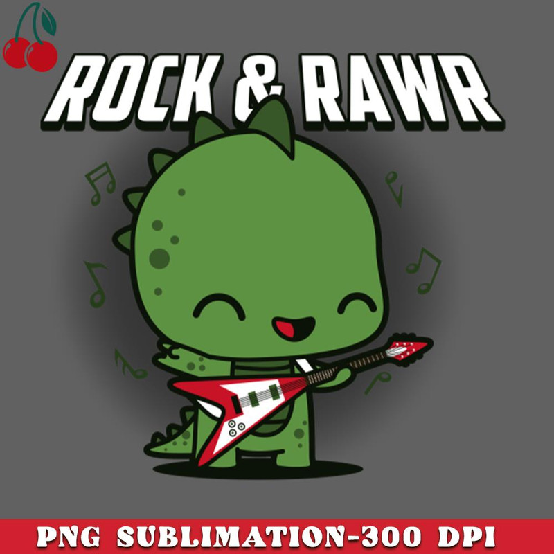 CL261223336-Kawaii Rock And Roll DInosaur Godzilla Playing Guitar PNG Download.jpg