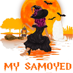 Dog Samoyed My Samoyed Rides Shotgun Dog And Witch Funny Halloween