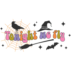 tonight we fly retro black witchs hat crow halloween png t-shirt