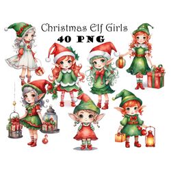40 christmas elf girls clipart bundle christmas elves png cute watercolor elves girls clipart digital download bundle