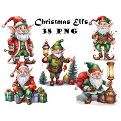 Old Christmas Elves Clipart PNG Watercolor Christmas Elfs PNG old Christmas Elves Graphics Elfs With Beards Holiday Elfs
