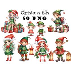 80 Christmas Elf Clipart Bundle Christmas Elves PNG Cute Watercolor Elves Boys and Girls Clipart Digital Download