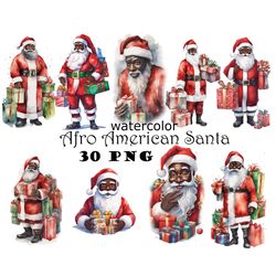 afro american santa claus watercolor clipart png afro american christmas clipart png afro american graphics dark skin