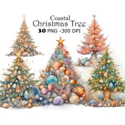 coastal christmas tree watercolor clipart png beach christmas tree graphics unique festive illustrations digital