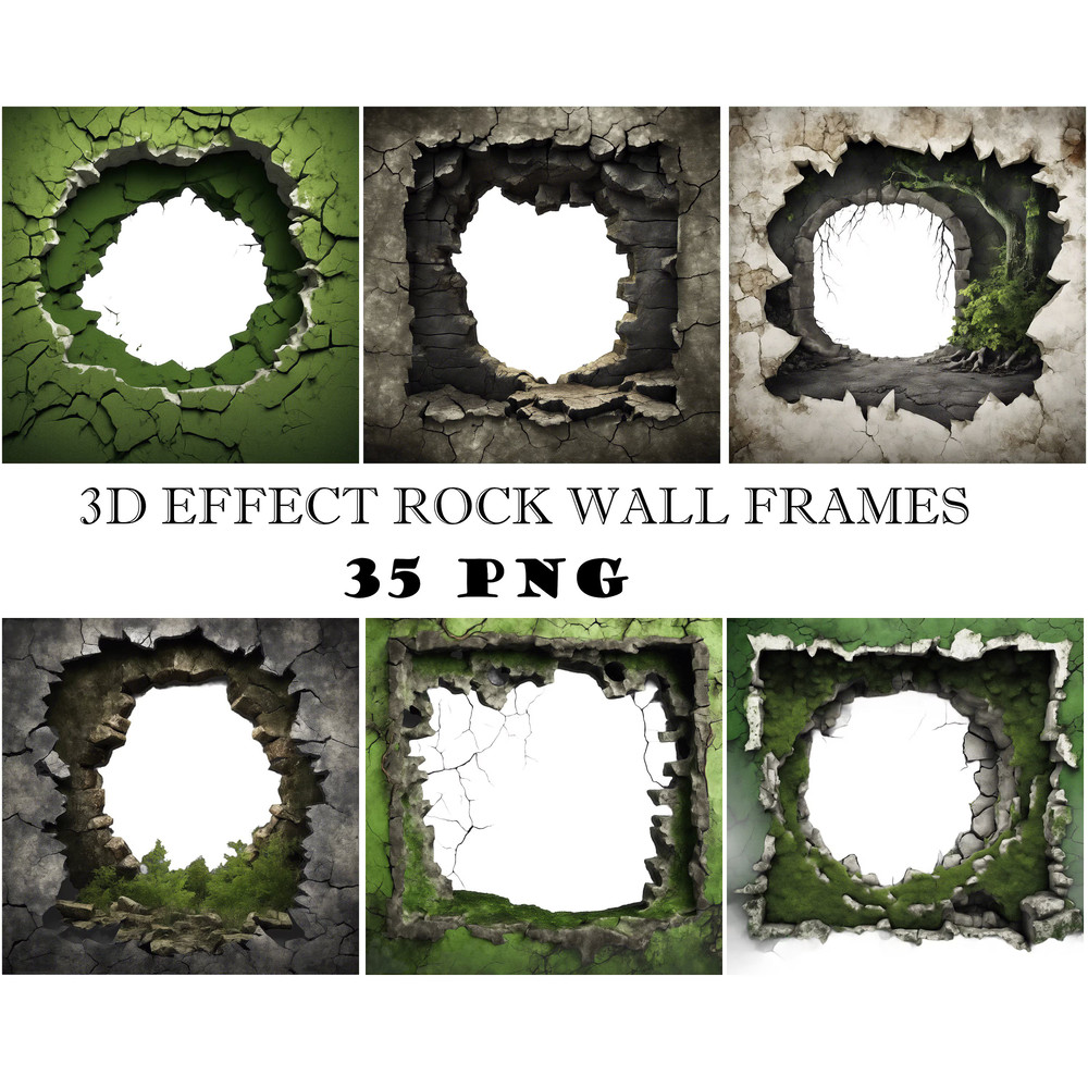 Breakthrough Wall Crack 3D Effect Border Frame Rock Cave Entrance Hole 3D Woodland Overlays Wildern 0
