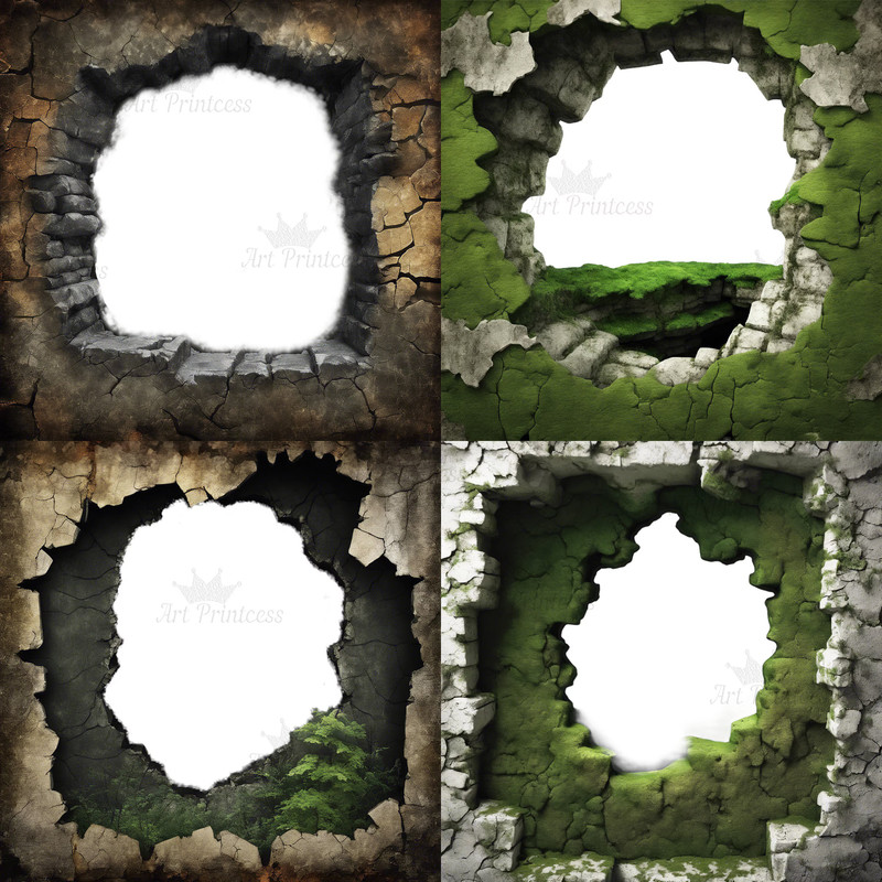 Breakthrough Wall Crack 3D Effect Border Frame Rock Cave Entrance Hole 3D Woodland Overlays Wildern 1