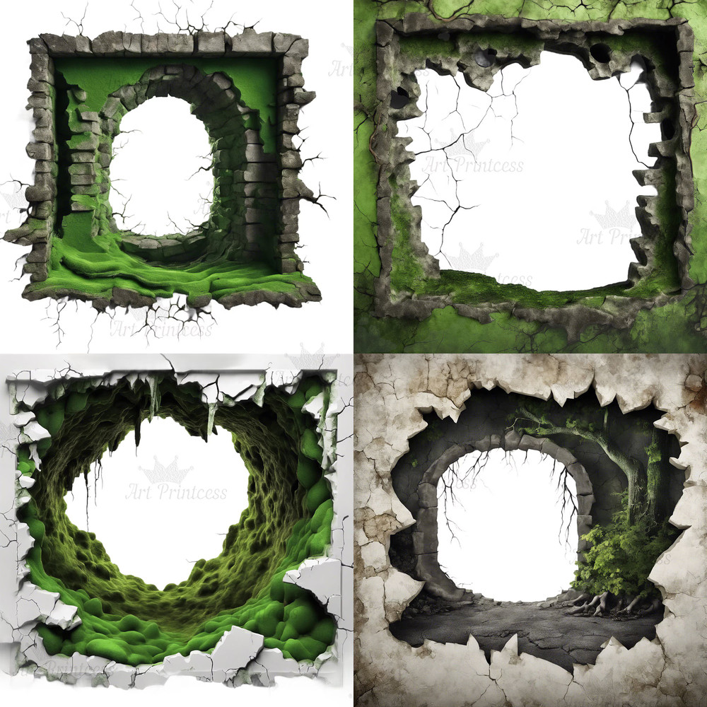 Breakthrough Wall Crack 3D Effect Border Frame Rock Cave Entrance Hole 3D Woodland Overlays Wildern 2