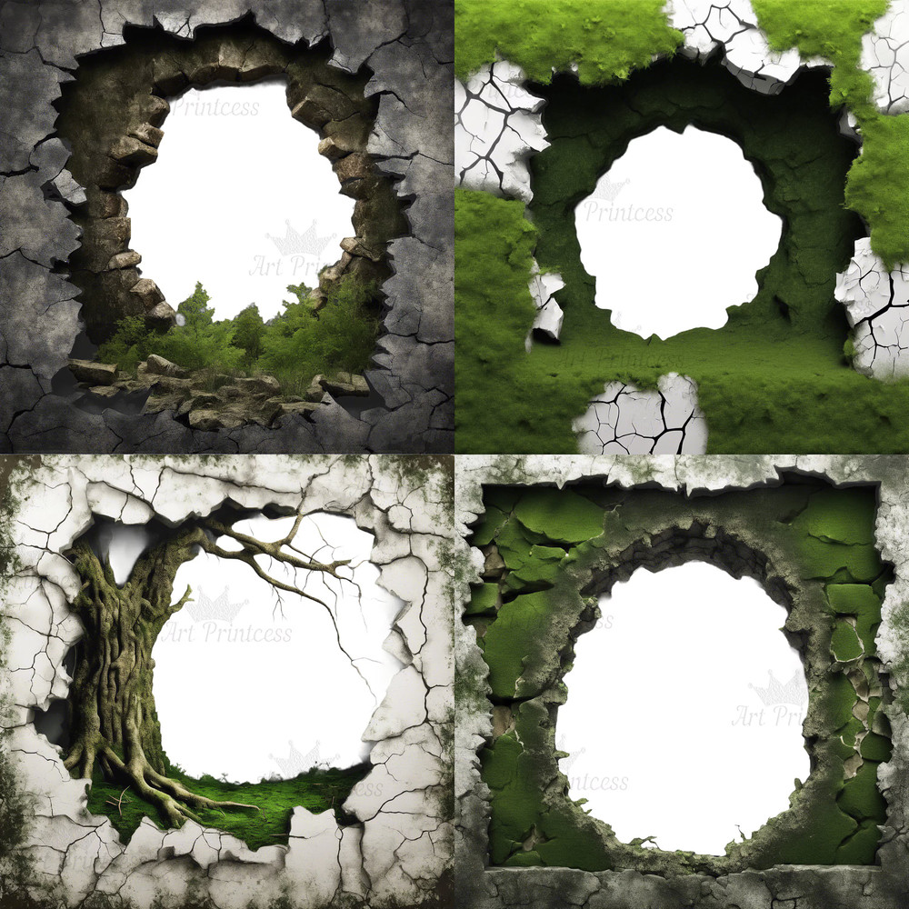 Breakthrough Wall Crack 3D Effect Border Frame Rock Cave Entrance Hole 3D Woodland Overlays Wildern 4