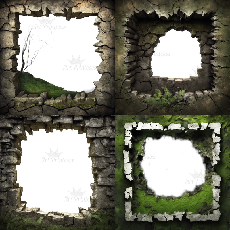 Breakthrough Wall Crack 3D Effect Border Frame Rock Cave Entrance Hole 3D Woodland Overlays Wildern 5